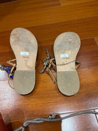 Sandalias Ballin Beige y Azul con Pedrería