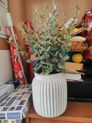 Florero Cerámica Beige con Flores Secas Verdes