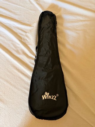 Ukelele negro con funda y accesorios