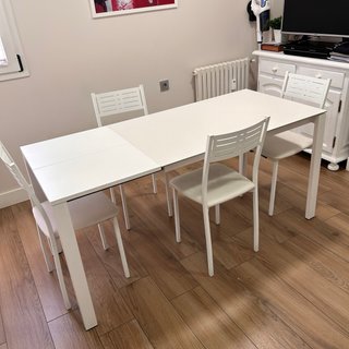 Mesa y 4 Sillas Cocina Metal Blanco