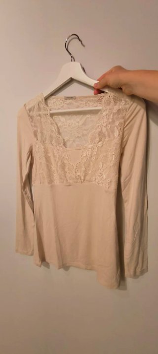 Maglietta donna pizzo floreale beige