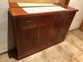 Mueble de entrada madera marrón y turquesa