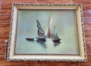 Cuadro Óleo sobre lienzo.  E. Khazzoum Barcos