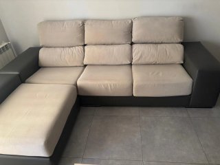 Sofá Chaiselongue Extensible Manual Beige/Negro