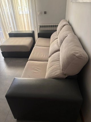 Sofá Chaiselongue Extensible Manual Beige/Negro