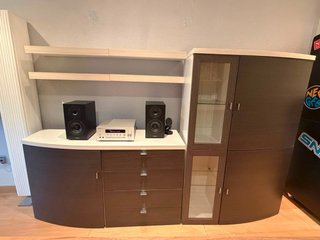 Mueble de salón modular madera y cristal