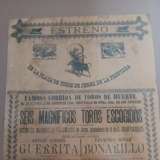 Cartel Toros Jerez 1894 Estreno Plaza Guerrita.