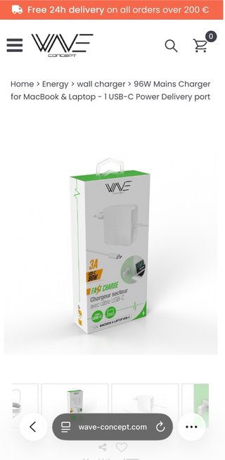 Cargador WAVE CONCEPT USB-C 96W 3A