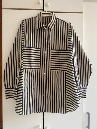 Camisa Massimo Dutti rayas beige y azul talla 42