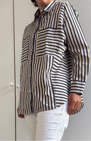 Camisa Massimo Dutti rayas beige y azul talla 42