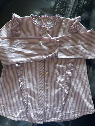 Blusa niña rayas y volantes rosa/lila talla 12