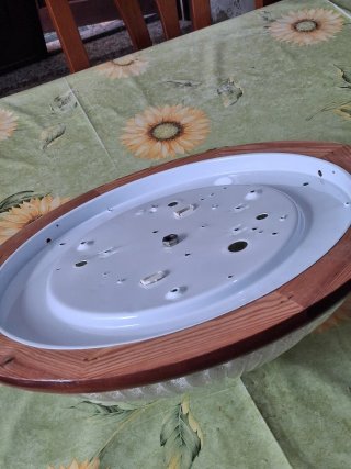 Plafoniera in vetro e legno