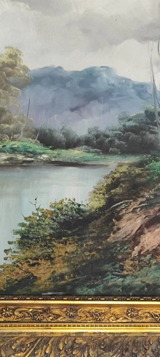 Cuadro Óleo Paisaje con Marco Dorado