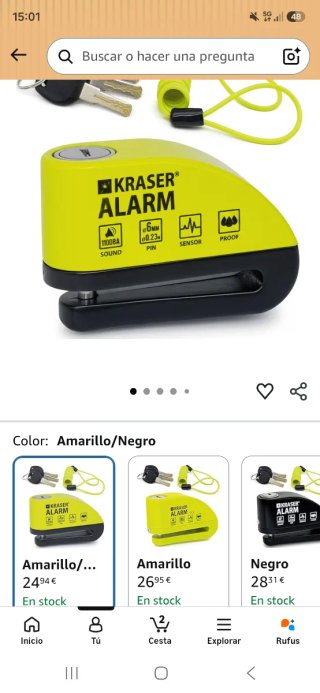 Candado de disco KRASER ALARM amarillo