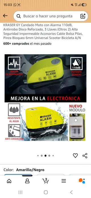 Candado de disco KRASER ALARM amarillo