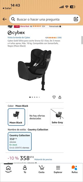 Silla Coche Cybex sirona i size 45-105 cms /18k