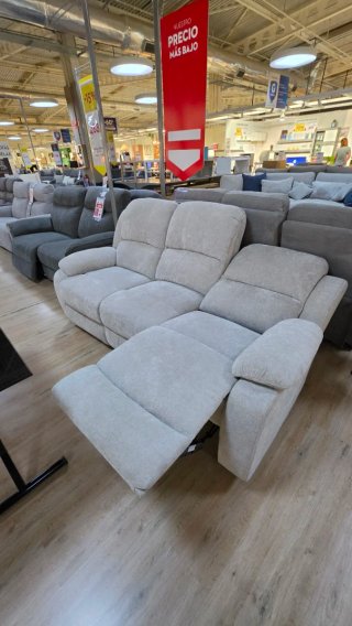 Sofá Reclinable Tela Beige/Gris