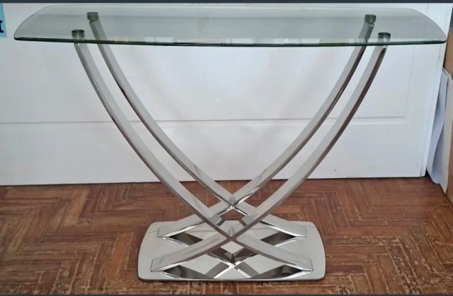 Mesa Consola Cristal y Acero Cromado Diseño 110cm