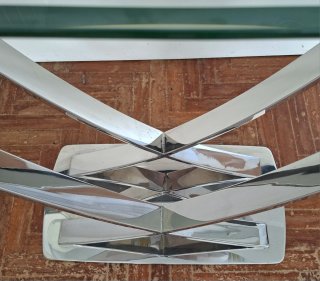 Mesa Consola Cristal y Acero Cromado Diseño 110cm