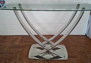 Mesa Consola Cristal y Acero Cromado Diseño 110cm