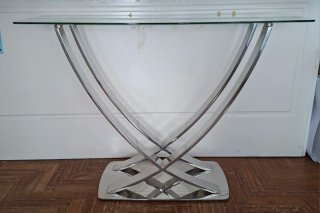 Mesa Consola Cristal y Acero Cromado Diseño 110cm