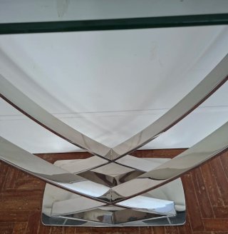 Mesa Consola Cristal y Acero Cromado Diseño 110cm