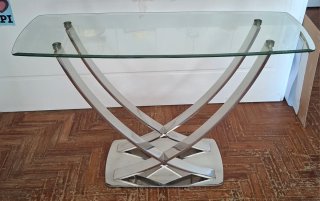Mesa Consola Cristal y Acero Cromado Diseño 110cm
