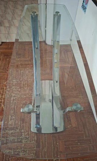 Mesa Consola Cristal y Acero Cromado Diseño 110cm