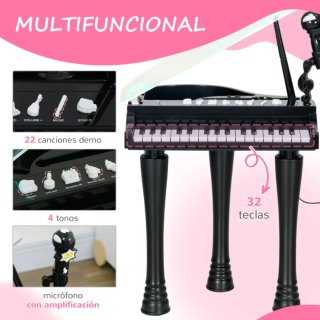 Piano infantil negro con luces