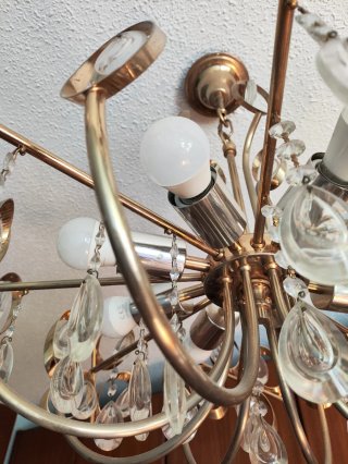 Lámpara colgante cristal lágrima metal dorado