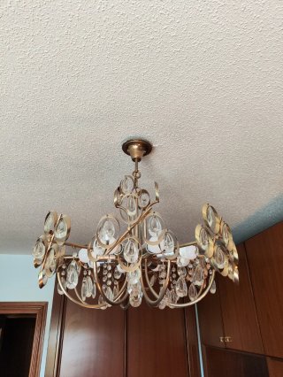 Lámpara colgante cristal lágrima metal dorado
