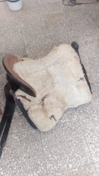Montura de caballo de cuero y borrego