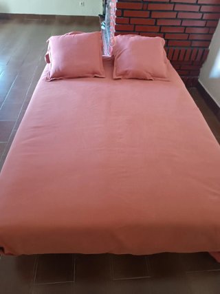 Sofá Cama Rosa Tela y Madera