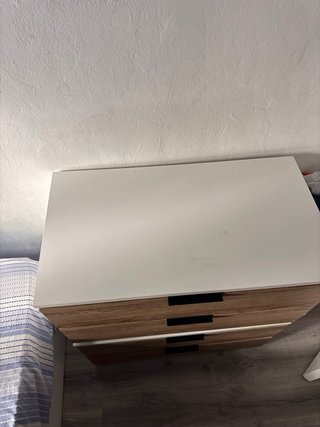 Cómoda 2 cajones madera y blanco