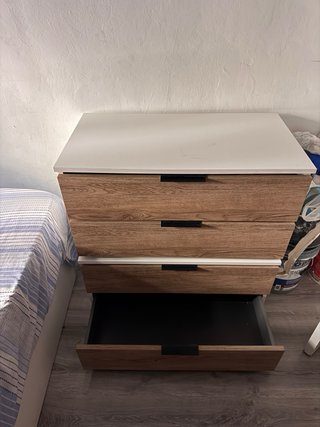 Cómoda 2 cajones madera y blanco