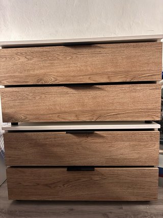 Cómoda 2 cajones madera y blanco