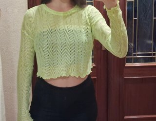 Camiseta rejilla amarillo fluorescente manga larga