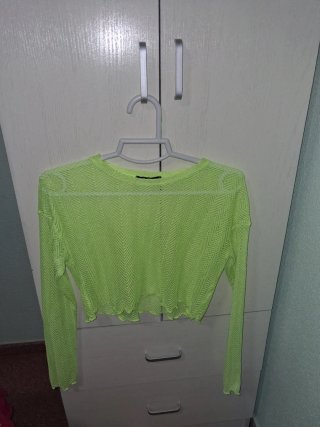 Camiseta rejilla amarillo fluorescente manga larga
