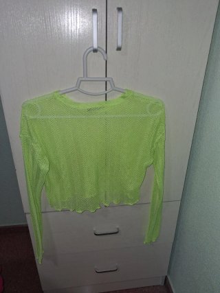 Camiseta rejilla amarillo fluorescente manga larga