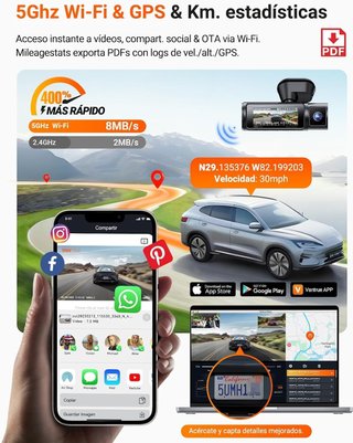 VANTRUE N4 Pro S Dashcam 3 Canales 4K  HDR WIFI