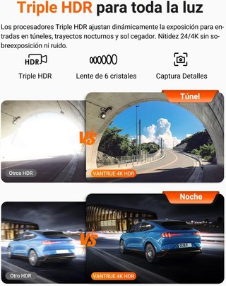 VANTRUE N4 Pro S Dashcam 3 Canales 4K  HDR WIFI