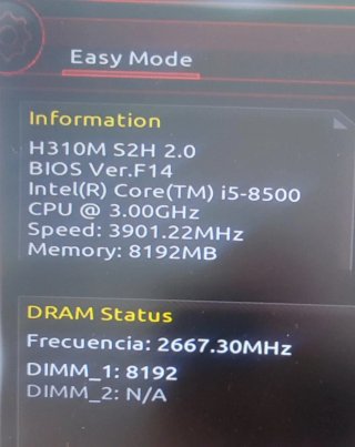 Placa base Gigabyte H310M S2H + i5 8500 + 8GB RAM