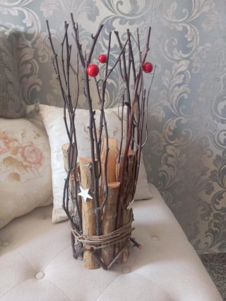 Adorno Navideño Ramas Madera y Estrellas