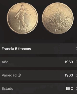 Moneda 5 Francos 1963 Plata