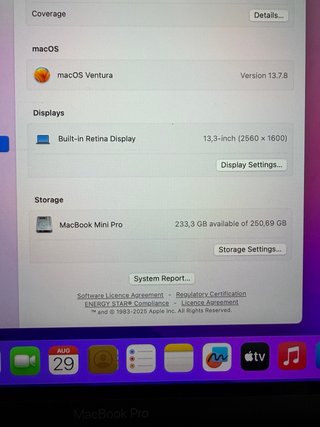 MacBook Pro 2017 13’ 250 GB