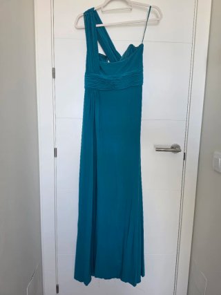 Vestido fiesta largo turquesa azulado