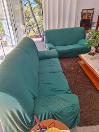 Sofás con funda verde de tela