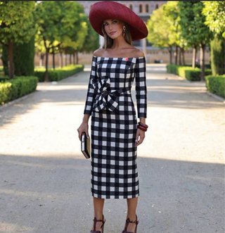 Vestido Coosy cuadros blanco y negro