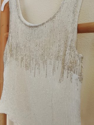 Top fiesta mujer plateado y blanco