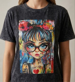 Camiseta negra efecto lavado al ácido.